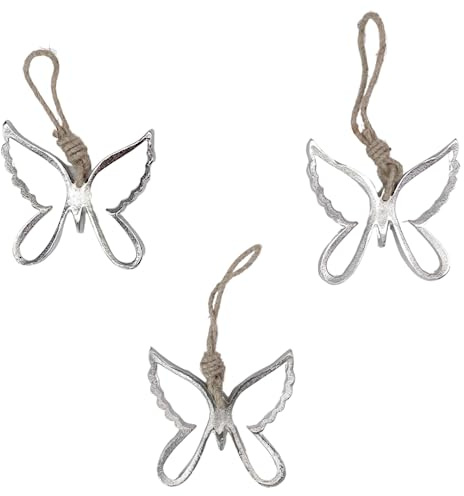 Marzoon 3X Schmetterling Anhänger aus Metall je ca. 10 x 10cm, offene Deko Form mit Jute Band für Räume, Fenster oder Tischdeko