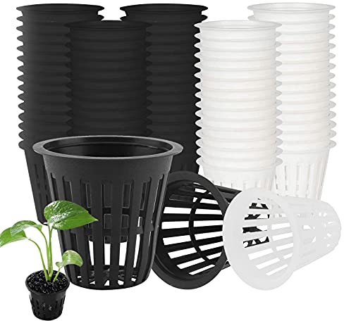 WZYTEU 60 Stück Netztöpfe Hydroponik, Kunststoff Hydrokultur Töpfe für Garten Balkon Hydrokultur Anpflanzen und Soilless Kultur (5.5cm, Schwarz+Weiß)