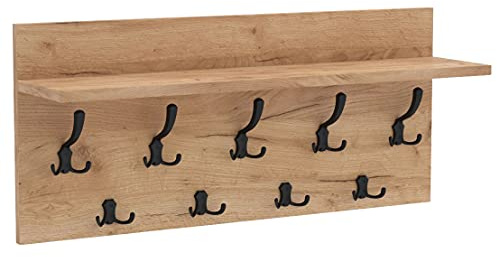 AKKE Wandhaken Garderobenhaken - Kleiderhaken Wandgarderobe Garderobenleiste Mit Ablage - Verti 90 Gold Craft/Schwarz