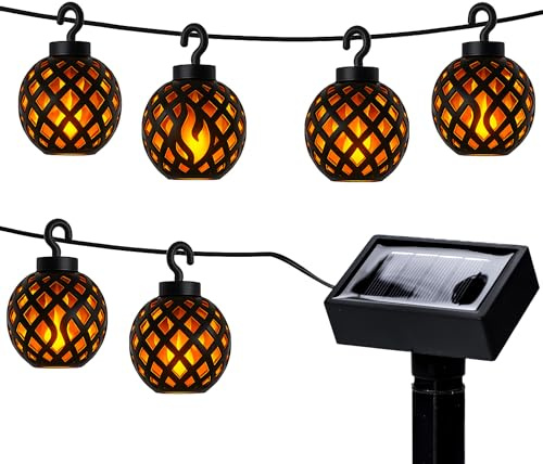Status Minyip Solar Light String / 6 Lantern LED String Lights with Dancing Flame Effect / 6 LED's per Light Bulb / 3.7 Meters Cable Length/Rechargeable Battery Included