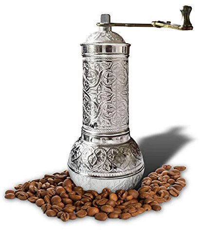 Manual Coffee Grinder, Refillable Turkish Style Coffee and Pepper Grinder, Manual Coffee Mill with Foldable Handle (Silver Color)