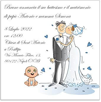 Partecipazioni matrimonio sposini - inviti nozze sposini che si baciano per matrimonio e battesimo insieme 10 pz