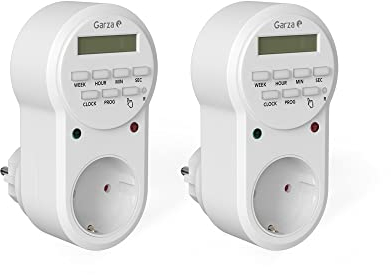 Garza - Pack 2 Enchufe Temporizador Programador Digital, Programable 24 Horas/7 días, 8 programas, Protección Infantil (Digital Pack 2)