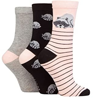 SockShop Lazy Panda Ladies Novelty Bamboo Socks Pack of 3 Racoon 4-8