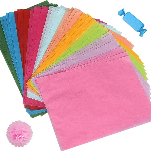 100 hojas de papel de seda, 21x30cm papel de embalaje, papel de seda de embalaje colorido, papel de seda para pompones, bricolaje y ocio creativo(10 colores)