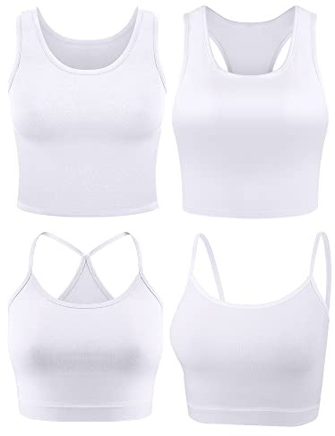 Boao 4 delar magtröjor för kvinnor, grundläggande träning toppar spagettirem linne ärmlös racerback cami för sport gym, Vitt, M