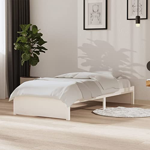 MOONAIRY Massivholzbett, Familienbett, Bett, Bettgestell, Holzbett, Seniorenbett, Bed Frames, Betten, Pflegebett, Weiß 90x190 cm 3FT Single
