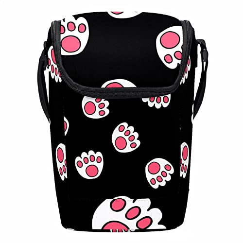 HOHODIY Lonchera con diseño de pata de gato con fondo negro para niños y niñas, lonchera reutilizable para niños y niñas, bolsas bento para la escuela y viajes