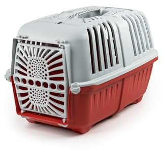 lionto Caja de Transporte de plástico Reciclado para Perros y Gatos, Caja de Transporte para Mascotas, 48x31,5x33 cm, Rojo