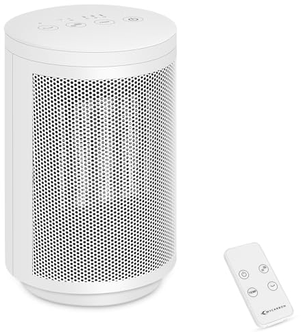 MYCARBON Stufa Elettrica da Bagno Basso Consumo con Telecomando 900W|1500W, Termostato Ambiente 18℃, 23℃ e 28℃, Stufetta Elettrica Oscilla 60°, Motore DC, Termoventilatore Ceramico Silenzioso