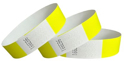 CINTAPUNTO Braccialetti carta eventi - 1000 pezzi - identificativi colorati tipo Tyvek Bracciali di carta impermeabili - braccialetto discoteche - per feste festival con chiusura adesiva - Neon Yellow
