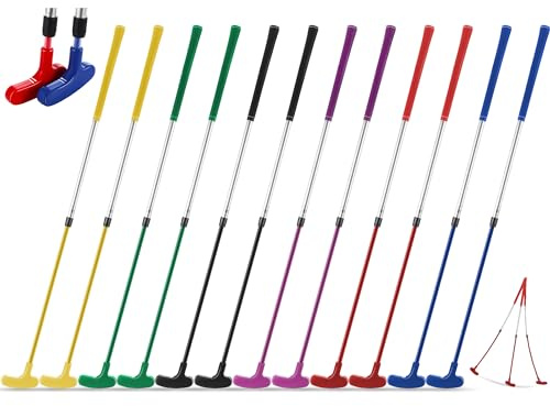 Syhood 12 Pieces Adjustable Golf Putters 6 Colors Two Way Retractable Golfball Putters Adjustable Length Aluminum Alloy Bulk for Right or Left Handed Kids Teenagers Mini Clubs