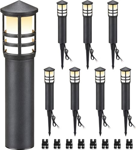 SUNVIE 8-Pack Low Voltage Pathway Lights 3W LED Landscape Pathway Lighting 3000K Warm White CRI 90+ Landscape Lights Wired 12-24V Aluminum Bollard Path Lights for Walkway Yard Garden, ETL Listed Cord