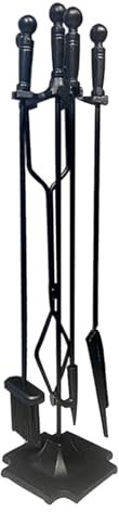 JLXJYS 5tlg. Kaminwerkzeug-Set, Heavy Duty Stand Alone Kamin Set mit langem Schürhaken/Schaufel/Zange/Bürstenständer für Outdoor Indoor Feuerstelle, Feuer Werkzeuge für Kamin Kit