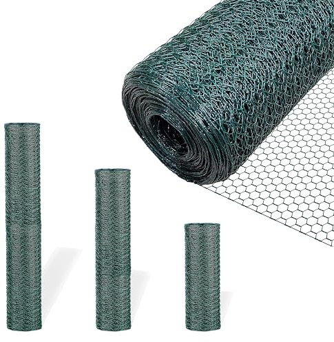 Garden Universe Chicken Wire Mesh - PVC Coated Steel Wire Mesh Fencing Roll, Green Rust-Proof Fencing with 25mm Hole Spacing | (W04-2) H 60cm x L 25m