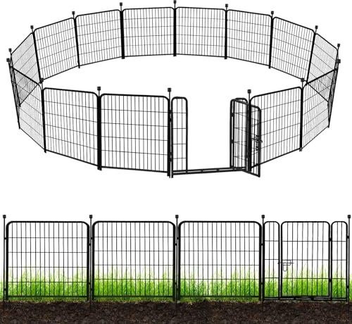 ADAVIN 32 in(H) Garden Fences and Borders,1 Gate+11 Panels Dog Fence Outdoor for Yard, Temporary Fence, Flower Garden Fencing, Heavy Duty Iron Metal Animal Barrier Fences,Total 26.6 Ft(L),Black