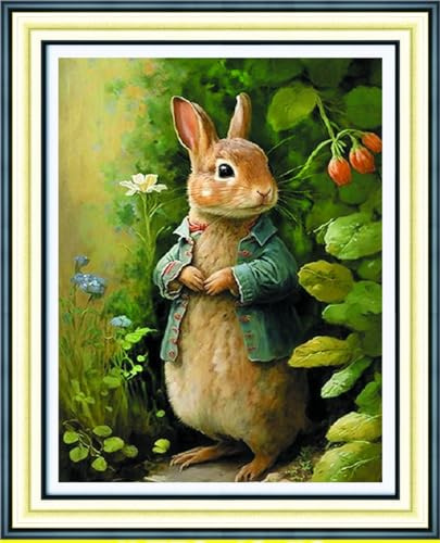 Meecaa 11CT gestempeltes Kreuzstich-Set, Stickset mit Zubehör, vorgedruckt (40 cm x 50 cm) (Hase)