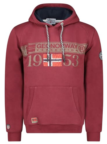 Geographical Norway- Sudadera con Capucha de Hombre de Manga Larga Modelo FASTLIFE - Color Burdeos Talla M