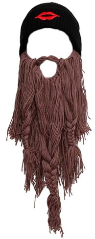 WUODHTW Kreative Barbar-Mütze, lustige Beanie-Mütze, handgefertigt, gestrickt, warm, Wintermütze, Skimaske, Cosplay-Kostüm, Lippen braun, Einheitsgröße