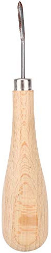 Leather Punching Tool Leather Sewing Awl Rhombus Awl Diamond Point Wooden Awl Tool Good Steel Cone Beech Handle for Leathercraft (Bent Head)