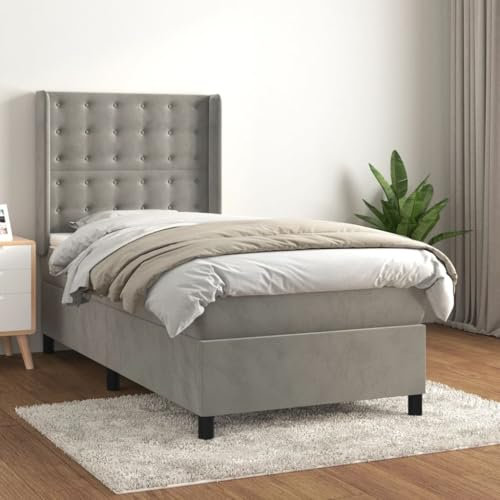THOYTOUI Boxspringbett, Seniorenbett Betten Bettrahmen Futonbett Geeignet für Hotels Studentenwohnheim Wohnungen Gästezimmer mit Matratze Hellgrau 90x190 cm Samt