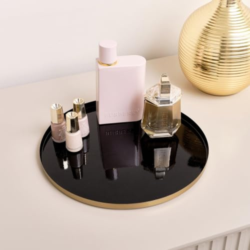 Round Metal Gold & Black Tray