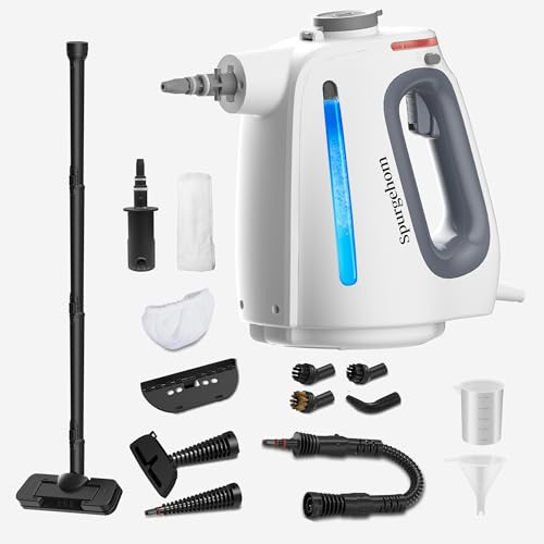 Spurgehom Pulitore a vapore portatile da 1350 W con accessori da 15 pezzi (incluso mop) e serbatoio da 550 ml - Vapore senza sporco da 3 bar per pavimenti, auto, tappezzeria e pulizia domestica