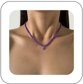 Yheakne Vintage Lila Saatgut Perle Choker Halskette Emaille Herz Anhänger Halskette Winzigen Reis Perle Halskette Kette Lila Perlen Kette Halskette Schmuck Für Frauen