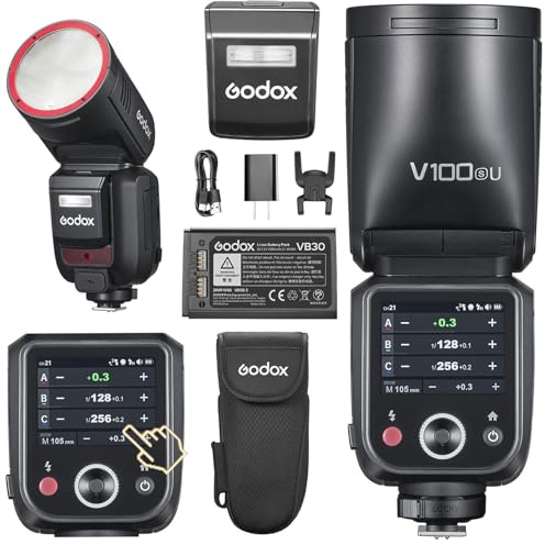 Godox V100S Flash V100-S Round Head Touch Screen Flash, 100Ws Global Shutter Flash Sync 1/80000, 1/8000 HSS, Built-in Lithium Battery, 10 Level LED Modeling Lamp, for Sony Camera (Godox V100S)