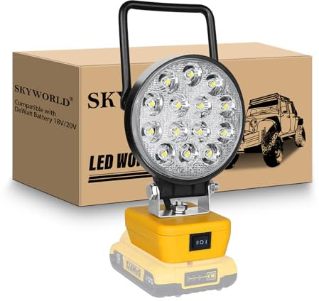 SKYWORLD Luz de trabajo LED inalámbrica para batería Dewalt 18V, 42W 4200LM Portátil lámpara con Batería, focos led trabajo recargable para garaje camping construcción mantenimiento (Sin Batería)