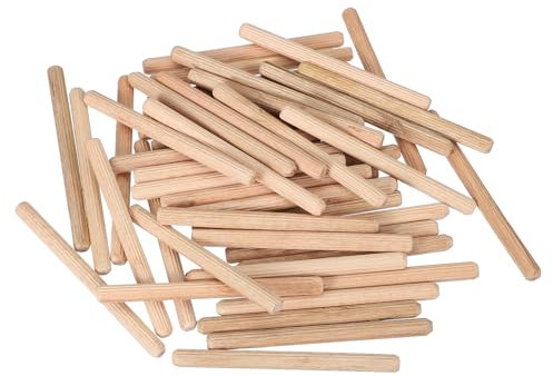 PATIKIL 50 Stück 8 x 100mm Holzdübel Set, Holzrillendübel Riffelholzdübel Holzstifte Dübel Set Gerillte Holzübelstifte Dübel Holz mit Rillen für Zimmerei Möbel Tür Kunsthandwerk Projekte