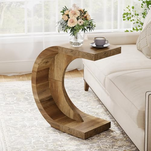 Tribesigns C Shape Side Table, 70 x 30 x 65 cm, Coffee Table, Snack Table, Narrow Bedside Table for Living Room, Bedroom, Rustic Brown