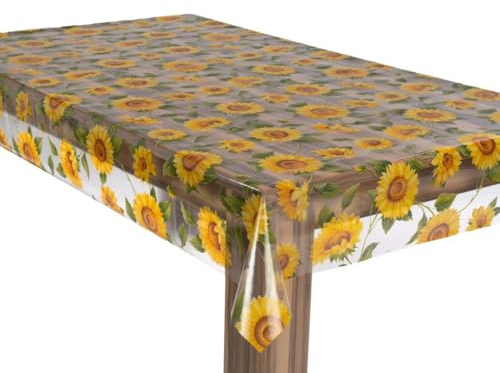 laro Premium Line 0,3mm weich transparente Tischdecke Folie Transparent Sonnenblumen Tischschutz Schutzfolie Abwaschbar PVC, Muster:Transparent Sonnenblumen, Größe:80x80