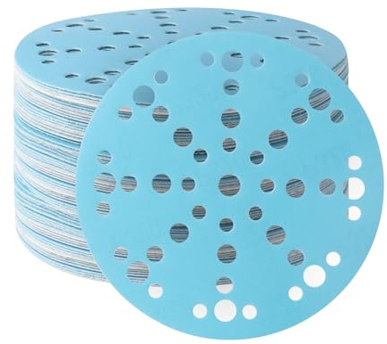 FASTPLUS 49 Hole Blue Ceramic 150mm Sanding Discs 40-800 Grit Hook & Loop | Dust Free Sandpaper for Random Orbital Sanders 6 Inch Automotive Wood Metal and General Sanding 50 Pack