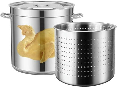 Marmite à Crabe et Fruits de mer en Acier Inoxydable 27QT/45QT/63QT Marmite avec passoire et Couvercle Marmite à écrevisses et Dinde Marmite Polyvalente pour Homard, crevettes, 50L/45QT