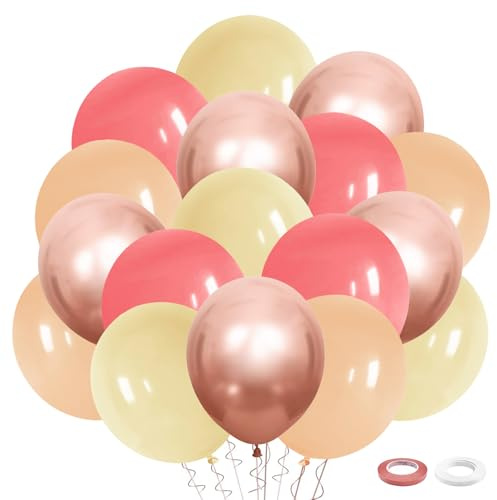 Luftballons Rosa Beige, 50 Stück Retro Rosa Beige Metallic Roségold Luftballons, Helium Luftballons, 12 Zoll Nude Aprikosen Partyballon, für Boho, Hochzeit, Geburtstag, Babyparty, Jubiläum Dekoration