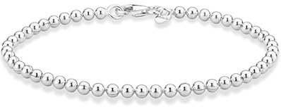 LELOUCHY 3 MM Round Bead Ball Chain Anklet Solid 925 Sterling Silver Bead Chain for Bracelet or Anklets Men Women 10/11 Inch
