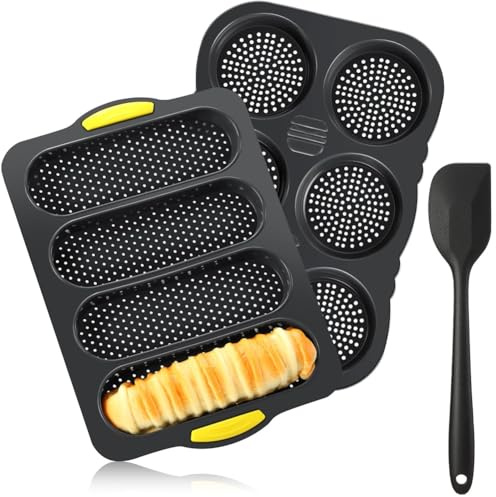 KEALLANS Set di stampi per pane francese in silicone e da hamburger antiaderenti, piastra di cottura a 4, 6 tazze, stampo per da hamburger, stampi per pane