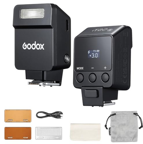Godox iT22-O Blitzgerät für Olympus Panasonic, TTL Mini-Blitz mit intuitivem Display, Wiederaufladung in 1,5 s, 700 Blitze bei maximaler Leistung mit wiederaufladbarem internen USB-C-Akku (Schwarz)