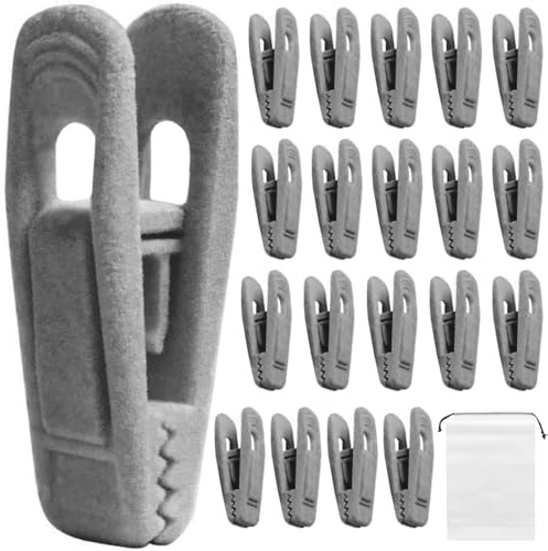 Velvet Hangers Clips Non-Slip - 20 Pcs Strong Grip Felt Finger Clip, Home Drying Rack, Non-Slip Removable Artificial Velvet Flocked Clothes Clips for Towel Coat Pants Skirt Trousers Hanger (Gray)