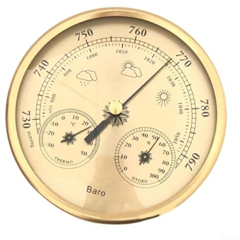 Stazione meteo analogica 3 in 1 da 130 mm con manometro barometrico, termometro per interni ed esterni, misuratore di pressione atmosferica per montaggio a parete
