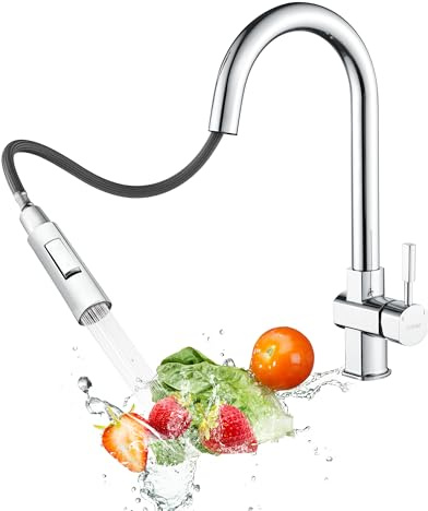 Süßren Kitchen Tap,Kitchen Mixer Tap with Pull Out Sprayer,2 Modes Spray,360° Swivel Single Handle High-Arc Design,Stainless Steel Sink Faucet Chrom