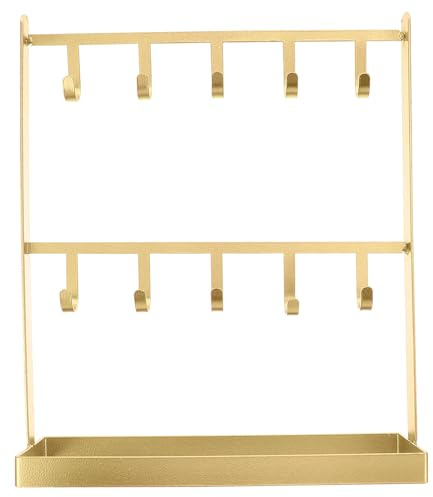 Ipetboom Espositore Gioielli in Metallo Dorato con Ganci per Orecchini e Collane Organizer da Appoggio Resistente per Portaorecchini e Portagioielli