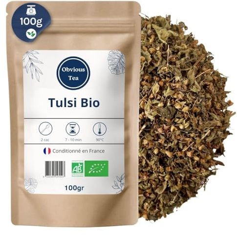 Infuso di foglie di tulsi biologico - Infuso di erbe rilassante e stimolante per il sistema immunitario - Adattogeno e antistress - Ocimum tenuiflorum L. - Coltivato biologicamente