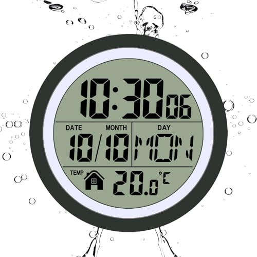Quorvex Reloj De Pared para Baño - Reloj De Ducha con Alimentado por Pilas | Pantalla De Temperatura Y Fecha Resistente Al Agua | para Adultos Niños Dormitorio Sala De Estar