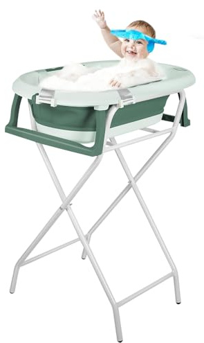 Babybadewanne mit Ständer, ergonomisches Babybad mit Ständer, Organizer für Eltern,Kinderbadewanne mit Badesitz, für Babys von 0-36 Monaten ((Stil 5) 81,5 x 48 x 21 cm – Grün)