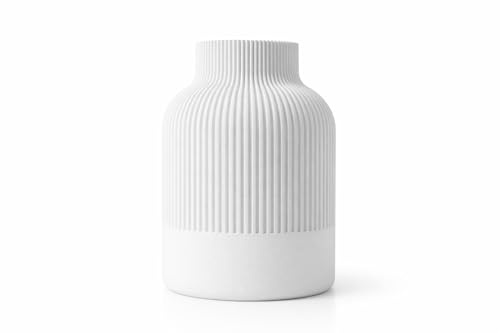 NOVA Moderne Deko-Vase im minimalistischen Design – Vertikale Rillenstruktur – Zeitlose Wohnraum-Dekoration – 3D-Druck Designvase (Weiß)