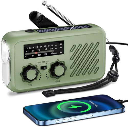 Kurbelradio Notfall Weltempfänger Testsieger, Aufladbar Notfallradio mit Kurbe und Solar, Klein Radio mit 2000mAh Power Bank, LED Taschenlampe, SOS-Alarm, SW/AM/FM Kofferradio,Outdoor Taschenradio