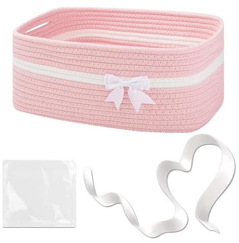 KQWVZ Aufbewahrungskorb Geflochten Rosa, 34x15x25cm Geflochten Korb für Geschenke mit Geschenktüten, Geschenkkorb Leer Präsentkorb,Spielzeugkorb Kinderzimmer für Geburtstag,Hochzeit,Babyparty
