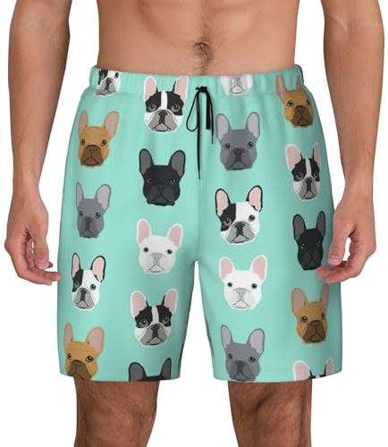 Uusnwaa Traje de baño con estampado de bulldog francés para hombre con forro de compresión, traje de baño de secado rápido con bolsillos, pantalones cortos de playa, Negro, XXL